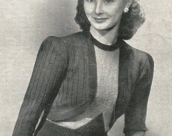 1940s Knitting Pattern for Womens Jumper and Bolero - Penelope - Digital PDF