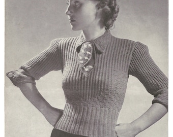 1930s Knitting Pattern for Womens Jumper / Pullover - 35 in bust 90 cm  - Digital PDF