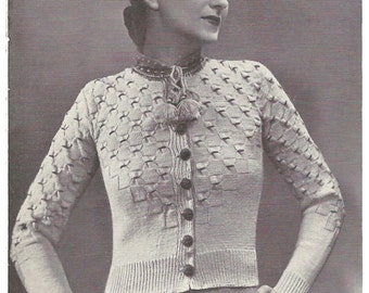 1930s Knitting Pattern for Womens Tyrolean Cardigan / Vest / Jacket - 31 in bust 80 cm  - Digital PDF