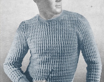 1940s Knitting Pattern for Mens Long Sleeve Pullover / Sweater - Digital PDF