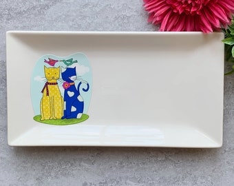 Rectangular porcelain cat plate