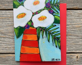 Greeting card  flower vase white flower gift card
