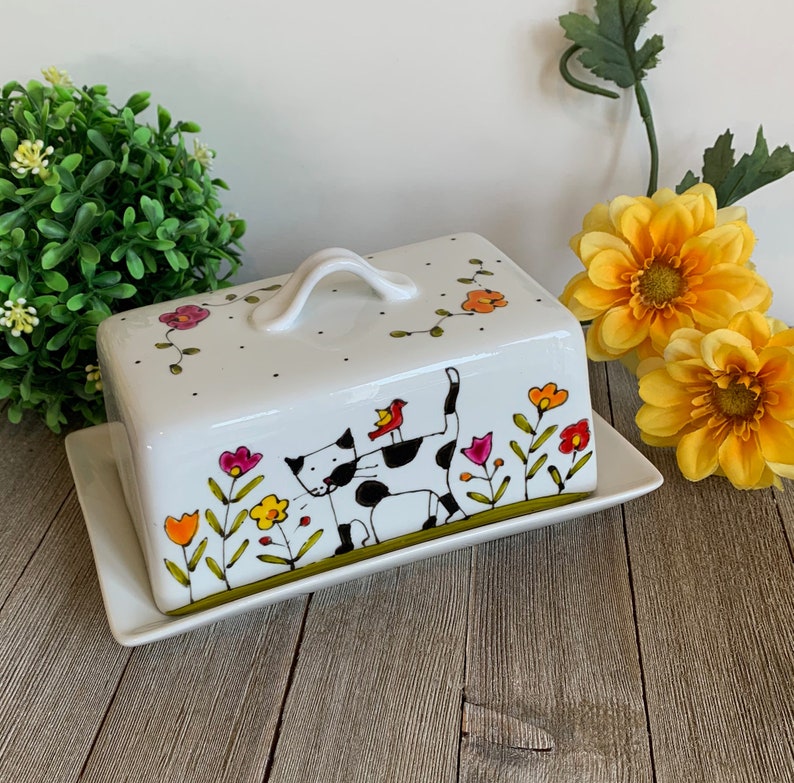 Butter dish Cat porcelain with lid cat lover gift 1 pound Etsy