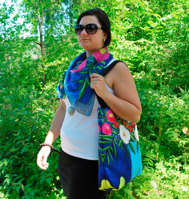 Market bag Tote bag floral yoga bag, shopping bag Canvas bag