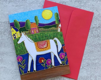 Greeting card gift card  white horse gift card