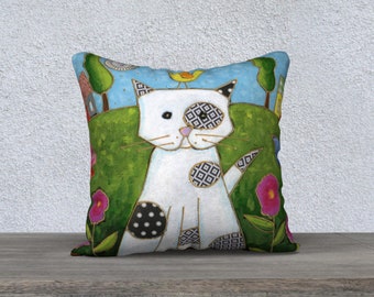 Cushion cover Velveteen white cat