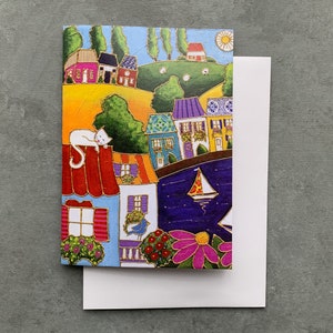 Greeting card colourful house sailboat gift card wishing card afbeelding 1