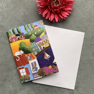 Greeting card colourful house sailboat gift card wishing card afbeelding 3