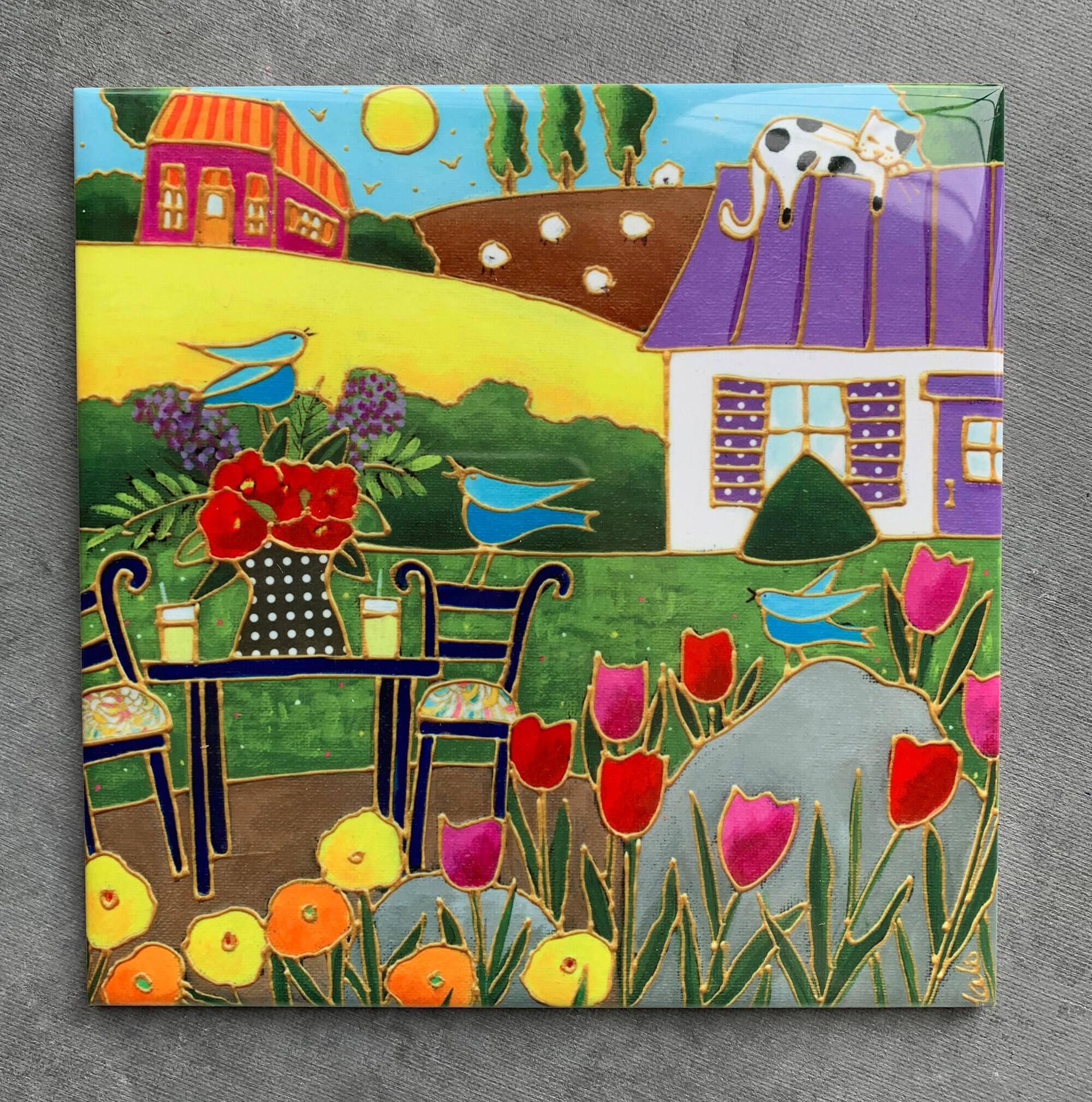 Turtle Hand Painted Ceramic Art Tile 8 X 8 Inches With Easel