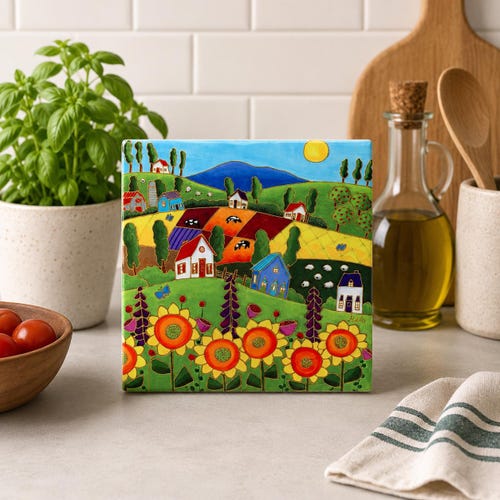 Dessous de plat céramique sous plat paysage tournesol carreaux de céramique dosseret de cuisine