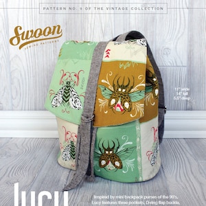 Swoon Patterns: Lucy Backpack - PDF Vintage Purse Backpack Bag Adjustable Strap Sewing Pattern
