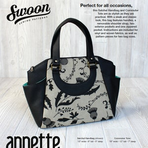 Swoon Patterns: Annette Satchel Handbag & Commuter Tote - PDF Travel Bag Large Crossbody Purse Tote Handbag Sewing Pattern
