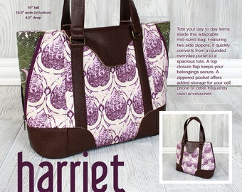 Swoon Patterns: Harriet Expandable Tote - PDF Vintage Purse Tote Handbag Bag Sewing Pattern