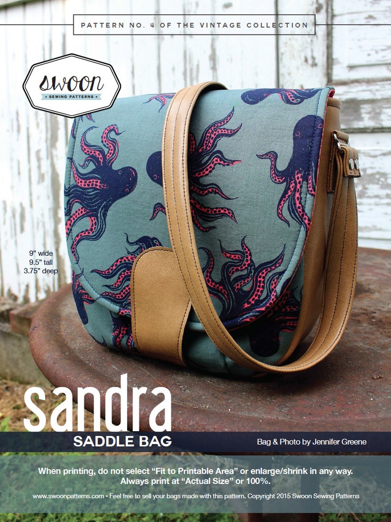 Swoon Patterns: Sandra Saddle Bag PDF Vintage Purse Crossbody Handbag Sewing Pattern image 1