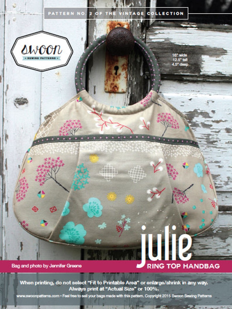 Swoon Patterns: Julie Ring Top Handbag PDF Vintage Bag Purse Handbag Sewing Pattern image 1