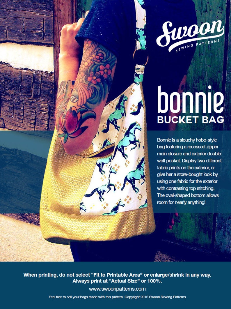 Swoon Patterns: Bonnie Bucket Bag PDF Bag Purse Bucket Bag Sewing Pattern image 1