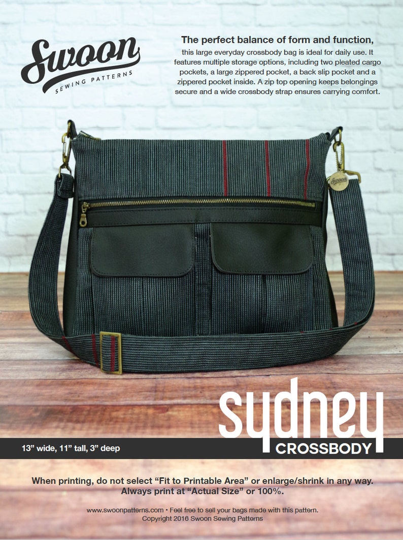 Swoon Patterns: Sydney Crossbody Bag PDF Vintage Large Crossbody Purse Tote Handbag Sewing Pattern image 1
