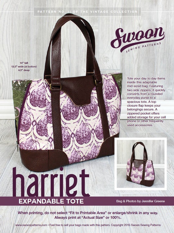 Swoon Patterns Harriet Expandable Tote PDF Vintage Purse Tote Handbag Bag Sewing Pattern Etsy