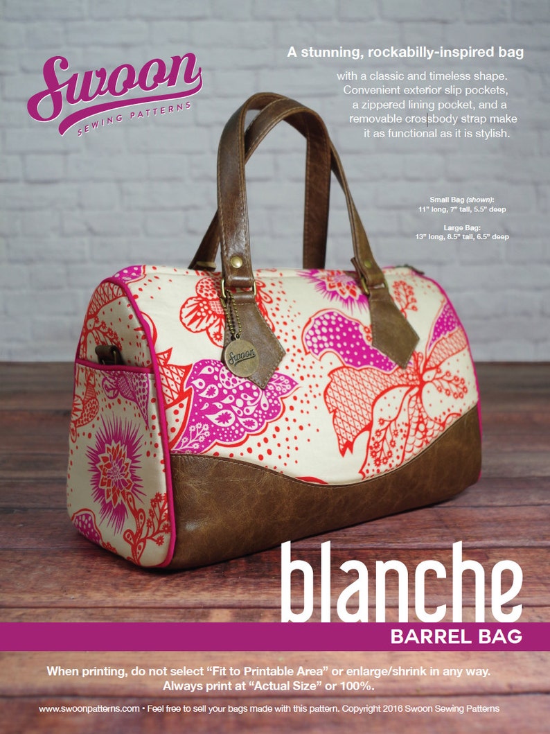 Swoon Patterns: Blanche Barrel Bag PDF Vintage Bag Purse Sewing Pattern image 1