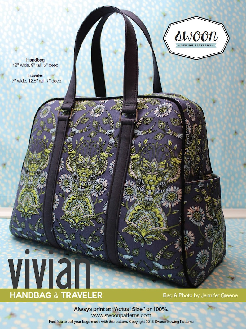 Swoon Patterns: Vivian Handbag & Traveler PDF Bag Purse Travel Bag Sewing Pattern image 1