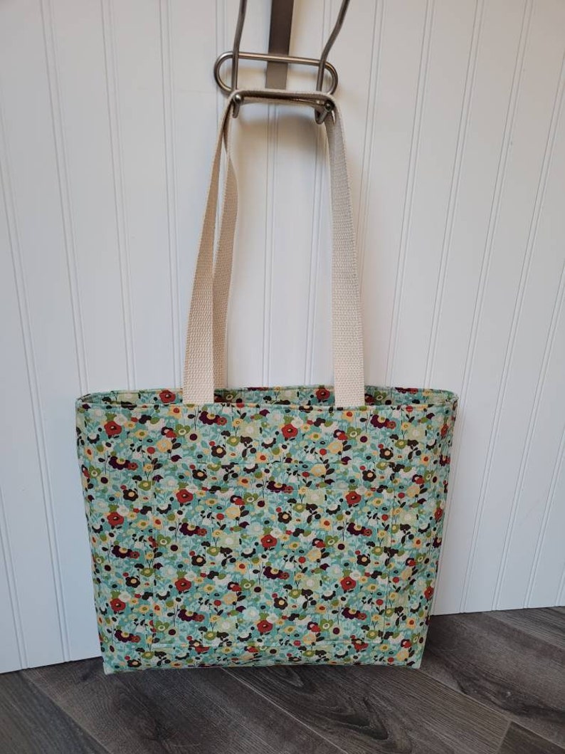 slip pockets floral print Set of 2 adorable matching bags Large Canvas ToteShoulder Bag PLUS Large Project Drawstring Bag