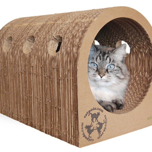 Original Catpods - cat house tunnel scratcher, cardboard furniture that lasts, eco-friendly & modern pet bed, unique gift for animal lovers