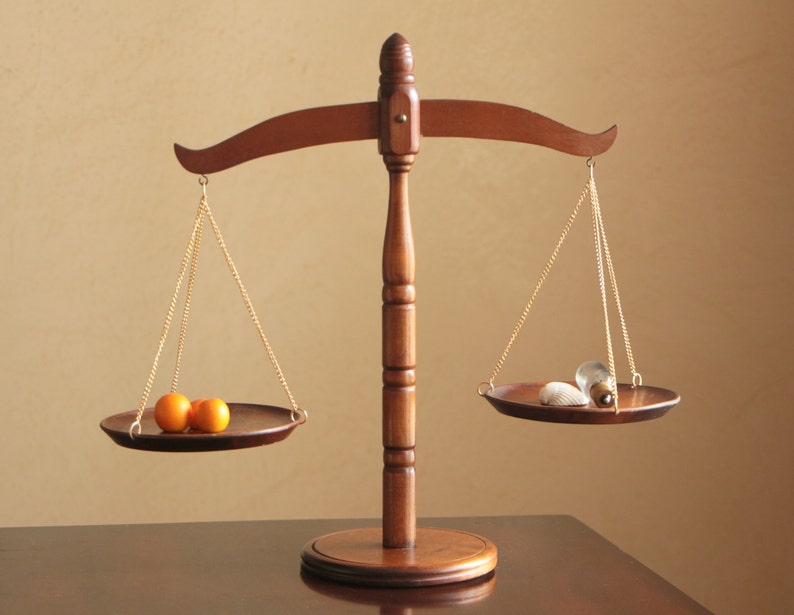 Vintage brown wood scales of justice / balancing scale decor Etsy