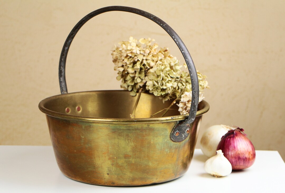 Antique Large Brass Pot With Iron Handle / Bucket With Iron Etsy