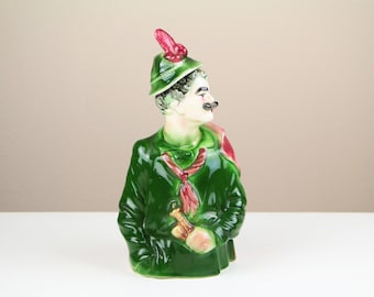 Vintage German huntsman with a mustache and green hat and suit  - decanter made in Japan from the 50s hunting lodge man cave decor retro bar