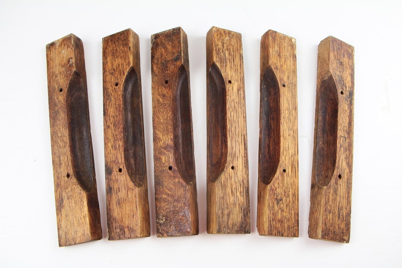 Set of 6 Vintage Dark Stained Wood Door Pulls / Executive Desk