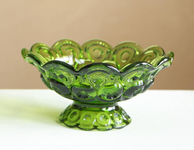 Vintage emerald green glass footed candy dish fruit bowl with Etsy