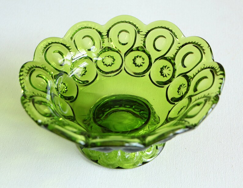 Vintage emerald green glass footed candy dish fruit bowl with Etsy
