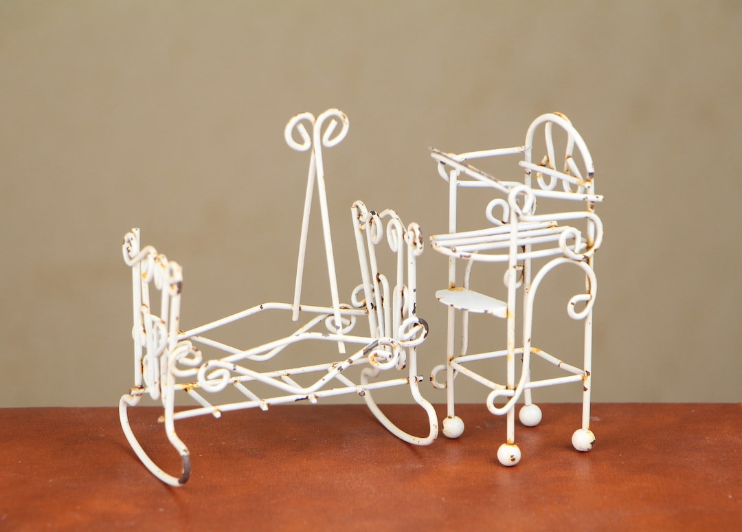 Vintage Baby Furniture for Dollhouse / Metal Miniature Nursery Room