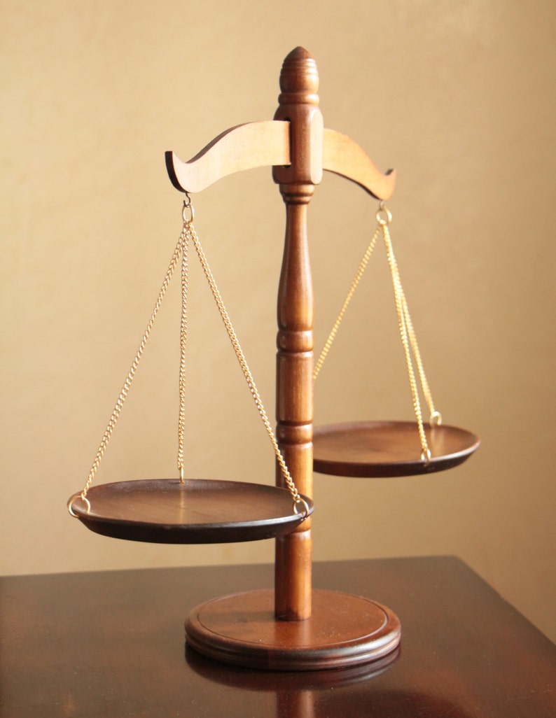 Vintage brown wood scales of justice / balancing scale decor Etsy