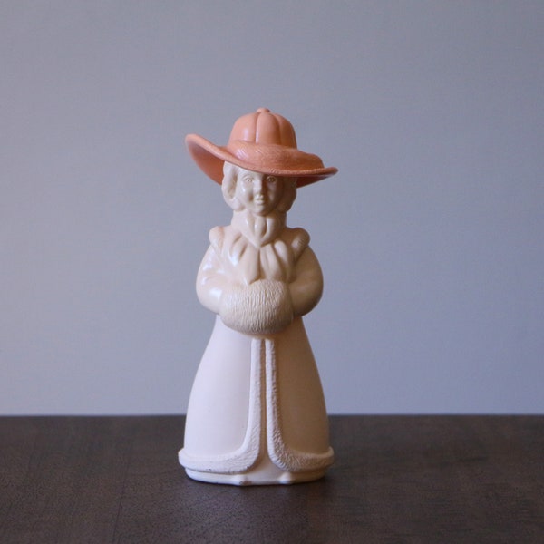 Vintage Avon glass perfume bottle  in a shape of girl with a large hat / orange girl figurine Little Kate Charisma cologne