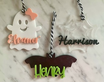 Personalized Halloween Boo Basket Tag | Trick or Treat Bucket Name | Ghost Spider Web Bat