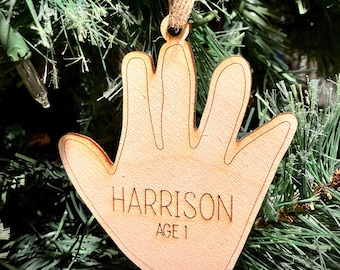Handprint keepsake ornament | Baby’s first Christmas gift | Custom personalized ornament  | Wooden heirloom