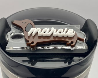 Personalized Dachshund Stanley Lid Topper: 3D Laser Cut Name Plate