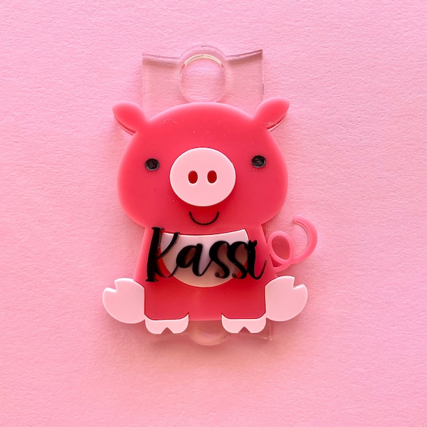 3D Personalized Pig Stanley Lid Topper | 64, 40, 30, 20 and 14 ounce Tumblers | Monogrammed Cups | Laser Cut Name Plates