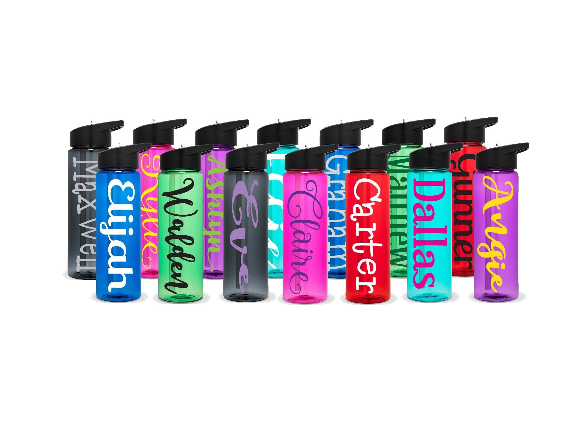 Botellas de agua personalizadas con tapa con pajilla, botellas de agua  deportivas grabadas de 24 onzas con nombre, logotipo, monograma para la