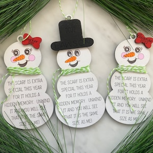 Enfeite de boneco de neve com altura de fita de Natal | Enfeite personalizado | Lembrança de feriado