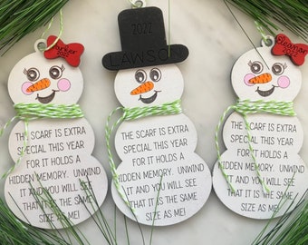 Christmas Ribbon Height Snowman Ornament | Personalized Ornament | Holiday Keepsake