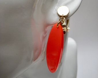 Vintage 1980s Statement Neon Orange Plastic Clip On Earrings