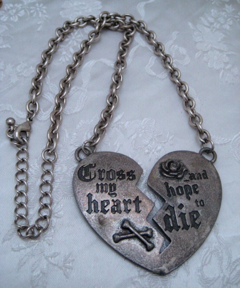 Cute Pirate Broken Heart Necklace Silvertone Pewter Colour Metal Steampunk
