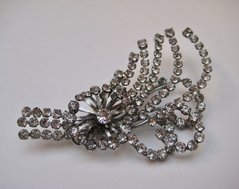 Vintage jaren 1950 Silvertone en Diamante verklaring broche bruiloft groot boeket