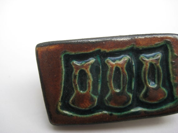 Vintage Abstract Folk Art Studio Pottery Brooch 1… - image 2