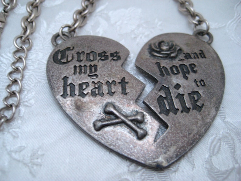 Cute Pirate Broken Heart Necklace Silvertone Pewter Colour Metal Steampunk