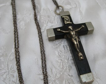 Vintage Old Antique Crucifix Catholic Pendant Necklace