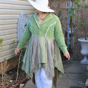 Bohemian Corduroy Coat Dress XL: Green Fairy Duster Jacket