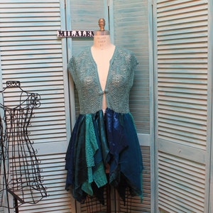 Upcycled Crochet Kimono Tunic: Green Pixie Boho Cardigan